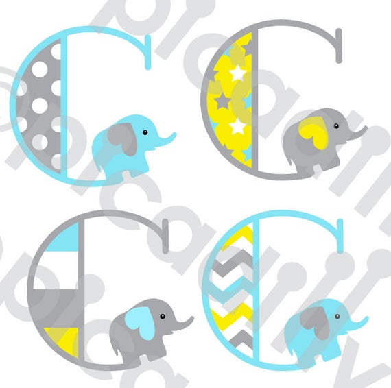 Download Baby Boy Elephant Font SVG PNG Elephant Monogram C Svg Letter