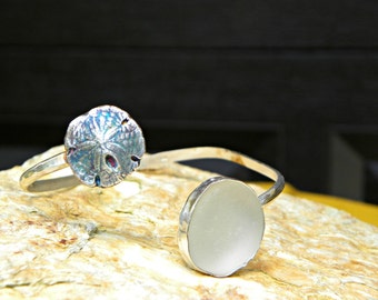 sand dollar white sea glass bypass bracelet