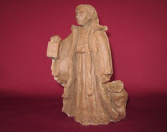 Craft-tex,La Befana Italian Santa #62014,7",crushed pecan figurine,vintage,painting