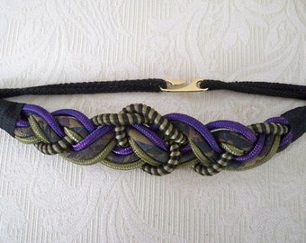 Vintage Accessory Women's Belt Braided Rope Belt Purple, Gold and Black