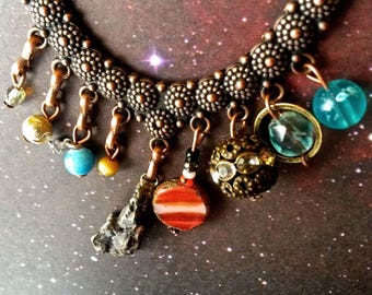 Metal METEORITE - SOLAR SYSTEM Necklace of Fine Detail - Handmade Vintage Outer Space Jewelry (Planet 9 edition)