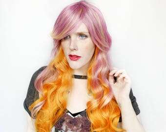 Pink wig | Orange wig, Long Pink wig, Wavy Orange wig | Scene wig, Lolita wig | Pink Lolita wig, Pretty Wavy wig | Tropical Plumeria