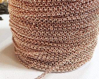 10 ft Rose gold Rollo chain 2.5x1 mm , bulk rolo chain, open link chain