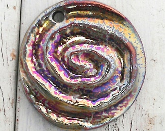 Ceramic Raku Pendant Cabochon Handmade Jewelry Supply by LauraSouder