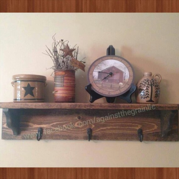 Items similar to Handmade primitive style wall coat rack with shelf