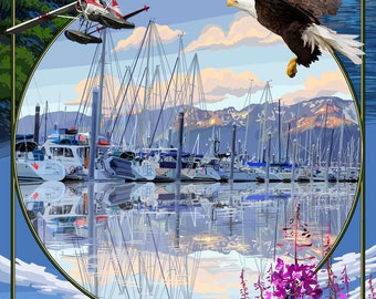 Seward, Alaska - Montage - Lantern Press Artwork (Art Print - Multiple Sizes Available)
