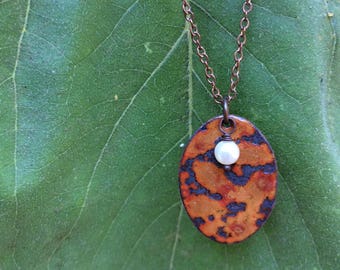 Glass, Copper and Freshwater Pearl Necklace