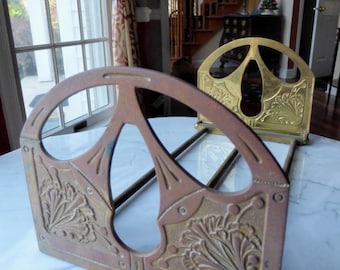 Antique H.L. Judd Art Nouveau Floral Metal Expandable Book Rack Holder #9845