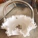 Fenton Violets in the Snow Hand Painted Basket with Applied Crystal Handle, 1960s Fenton Glass