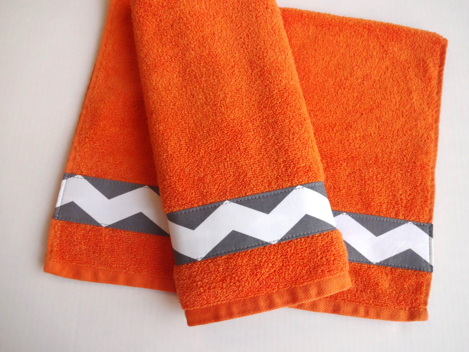 Orange and Grey Towel Grey Chevron hand towels decorated