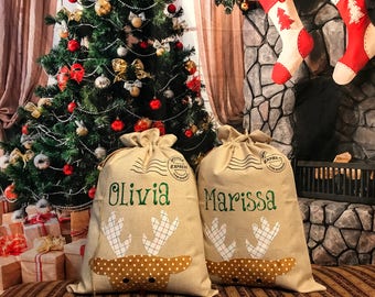 Personalized Burlap Reindeer Santa Sack, santa sack, personalized, christmas bag, santa bag, burlap bag, burlap santa bag, santa, bag