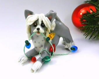 Chinese Crested Christmas Ornament Figurine Lights Porcelain