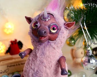 Pink glamorous unicorn art doll art toy handmade ooak Fantasy Creature