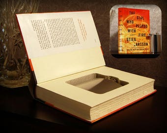 Hollow Book Safe with Flask - The Girl Who Played with Fire - Secret Book Safe
