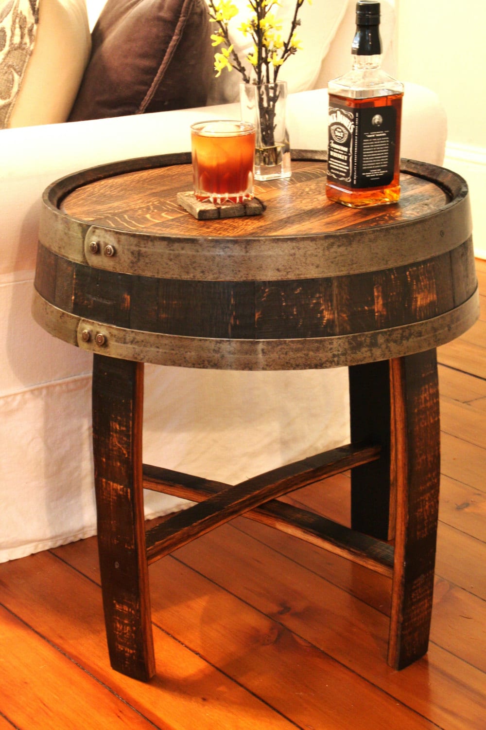 Handcrafted Oak Whiskey Barrel End Table
