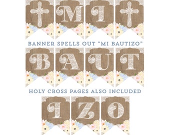 MI BAUTIZO banner, Baptism decor, comunion decoraciones, fiesta de baptismo, shabby banner, instant download banner, imprimible, boho banner
