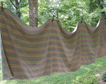 Vintage Pastel Striped Cotton Tablecloth - Large Woven Summer Tablecloth - Party Tablecloth - 54" by 96"