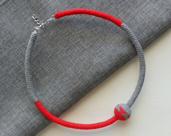modern necklace, minimalist necklace, geometric necklace, asymmetric necklace, crochet choker, fiber necklace, gift for her, handmade Italy