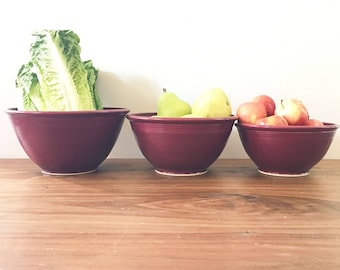 Nesting Bowl set- 3 bowls-Raspberry Red Glaze