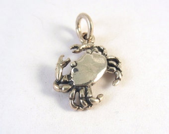 Sterling Silver 3-D Small CRAB Charm Pendant Beach Ocean Kitchen Food Dungeness Rock Blue Shellfish Cancer .925 Sterling Silver New nt60
