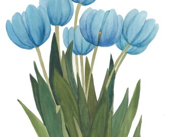 BlueTulipsl Watercolor Reproduction by Wanda Zuchowski-Schick