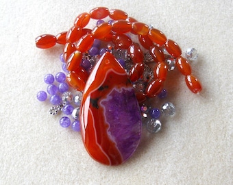 Red Purple Druzy Agate, Necklace Kit, Jewelry Making Bead, DIY Jewelry Kit, Bead Kit, Gemstone Beads, Agate Beads, Jade Beads, Glass Beads