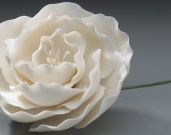 Gum Paste Full White Briar Rose- Cake Topper- Edible Flower- Wedding Cake Toppers
