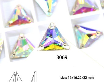 24-72pcs Triangle Crystal Sew On Stone AB Color With 2 Holes