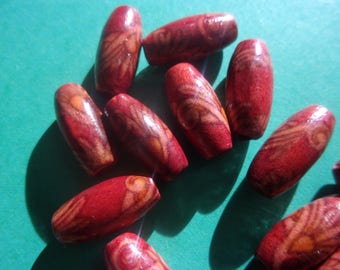 Pattern - 15mm x 7mm red wooden bead