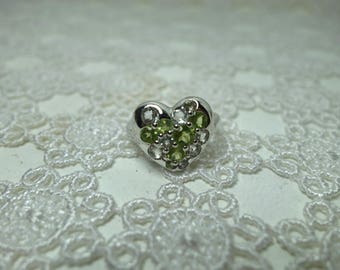 Green amethyst and peridot heart/heart silver ring