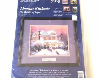 Vintage Thomas Kinkade The Painter of Light Victorian Christmas II Winter Counted Cross Stitch Kit 14" X 12"