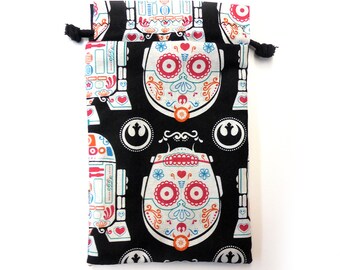 Star Wars Sugar skul C3P0 R2D2 bag for dice, Cell phones, Nintendo DS XL, Dice, cards, or anything! star wars sith jedi vader