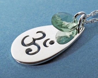 Om Necklace, Ohm Necklace, Sterling Silver Necklace, Charm, Ohm, Yoga, Crystal