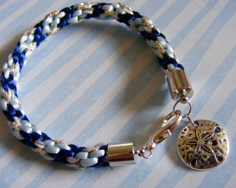 Blue and Silver Kumihimo Bracelet with Sand Dollar Charm