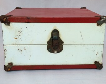 Vintage 1950's Doll Trunk-Metal-9 1/2 x 7 x 5 1/2--Wood Frame Original Hardware