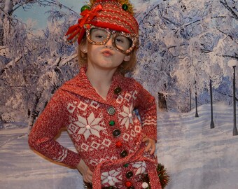 Kids size 5, Ugly Christmas Sweater, button up, ugly sweater party, girls, for a 5 year old