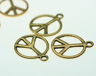 14mm Goldtone Peace Charms 12 Pcs