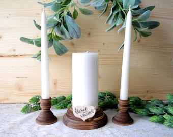 Personalized Wood Unity Candle Holder Set Rustic Unity Candle Holders Wedding Unity Candle Unity Ceremony Wooden Unity Candle Set