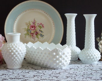 Hobnail White Milk Glass Collection - Wedding Milk Glass - Hobnail Milk Glass Vases - Hobnail Milk Glass Planter - Wedding Vases - Hobnail