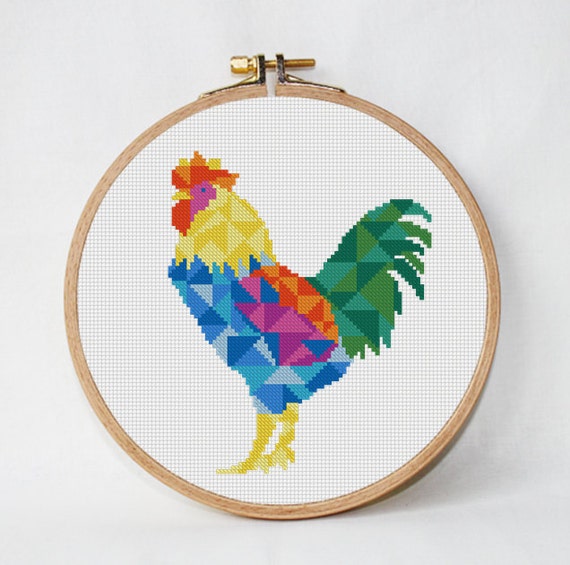 Geometric Rooster cross stitch pattern Modern Cross Stitch