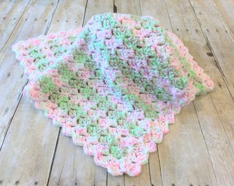 Pink Baby Blanket, Crochet Baby Blanket, Mint Baby Blanket, Crochet Blanket, Baby Girl Blanket, Baby Afghan, Double Thick, Ready to Ship