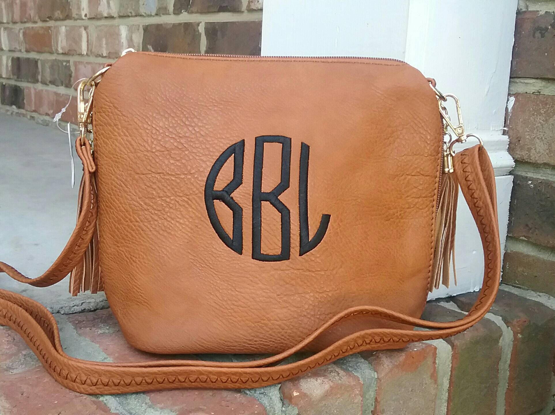 Personalized Monogrammed Vegan Leather Crossbody Purse with