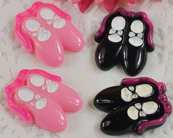 6 cabochons ballet shoes flat back glue (3 rose-3noir) - scrapbooking, jewelry, 25 x 20 designs.