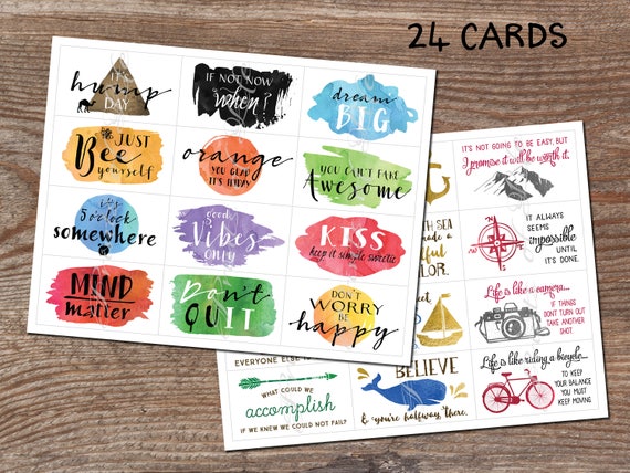 Inspirational notes. Lunch box cards. Instant download