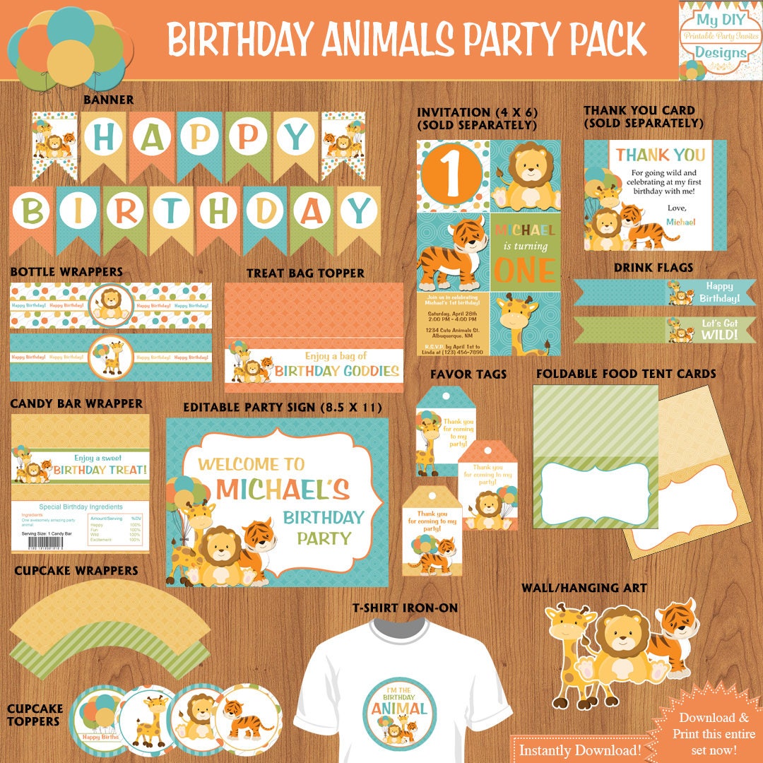 Birthday Animals Printable Party Pack