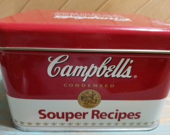 Campbell's Soup Recipe Box and Recipes 1996 Metal Tin Vintage Kitchen Container Photo Prop