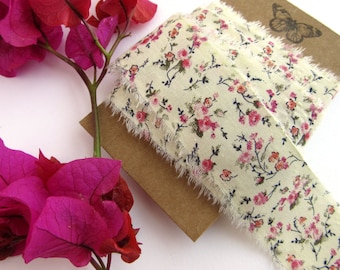 Floral Cotton Craft Ribbon - Shabby Style Gift Wrap Ribbon - Liberty Style Cottage Chic Tape - 2m