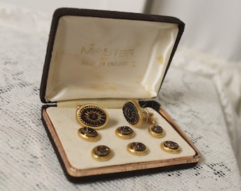 Antique Gold Cufflinks Studs 9 Piece set, 18 kt 14 kt Taille D'Epargne Cufflinks Studs, Groom gift, Fine Men's Gold Estate Jewelry