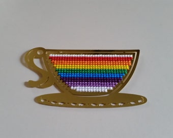 Brass Rainbow Teacup Cross Stitch