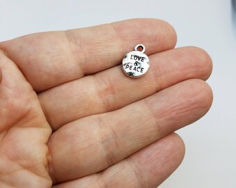 Silver Love & Peace Charms, 8 Love and Peace Charms, Love and Peace Charms, Silver Love Peace Charms